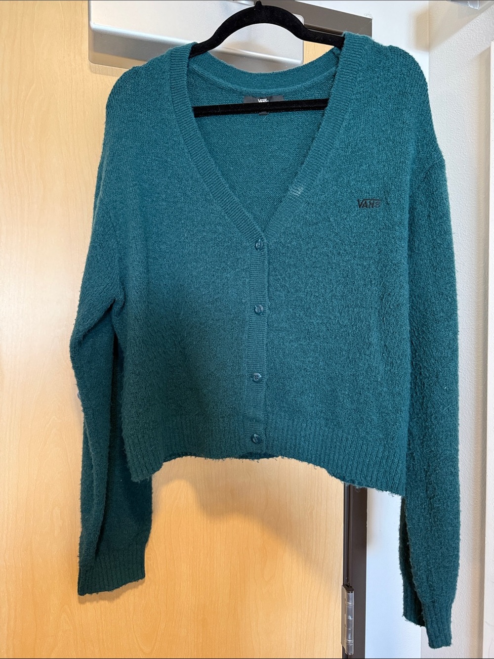 Vans Teal Button-Up V-Neck Cropped Cardigan